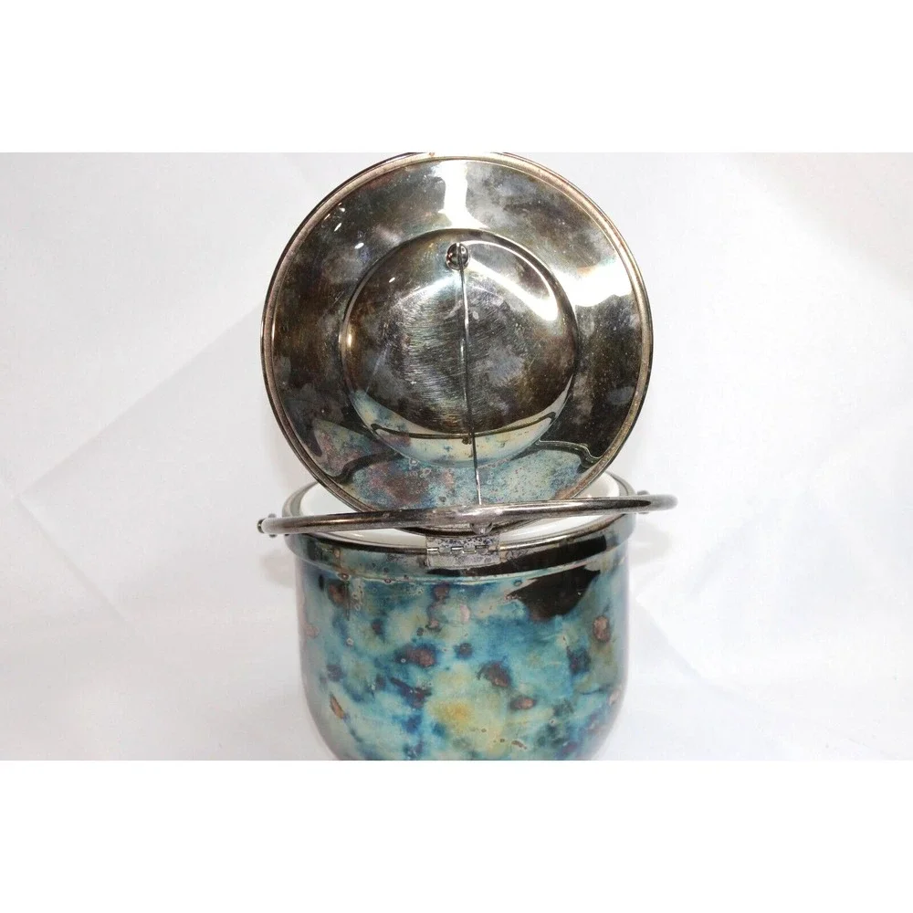 Vintage Antique Silverplated‎ Newport Swing Top Ice Bucket Milk Glass Interior